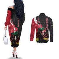 Personalised Ayiti Neg Marron Couples Matching Off The Shoulder Long Sleeve Dress and Long Sleeve Button Shirt Dashiki Mix Polynesian Pattern LT01 - Polynesian Pride