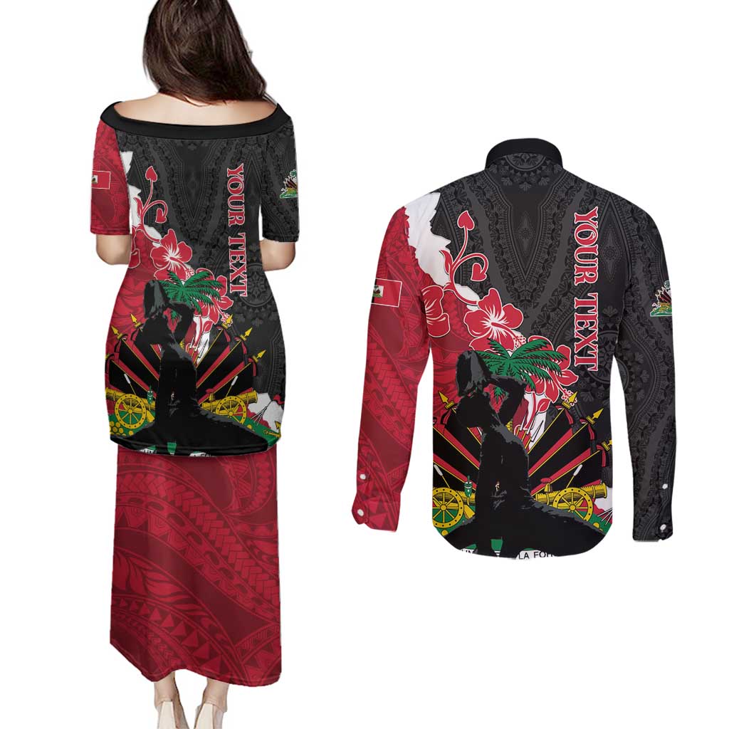 Personalised Ayiti Neg Marron Couples Matching Puletasi and Long Sleeve Button Shirt Dashiki Mix Polynesian Pattern LT01 - Polynesian Pride
