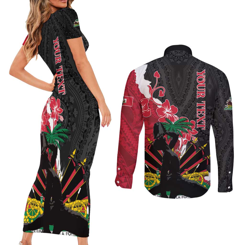 Personalised Ayiti Neg Marron Couples Matching Short Sleeve Bodycon Dress and Long Sleeve Button Shirt Dashiki Mix Polynesian Pattern LT01 - Polynesian Pride