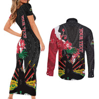 Personalised Ayiti Neg Marron Couples Matching Short Sleeve Bodycon Dress and Long Sleeve Button Shirt Dashiki Mix Polynesian Pattern LT01 - Polynesian Pride