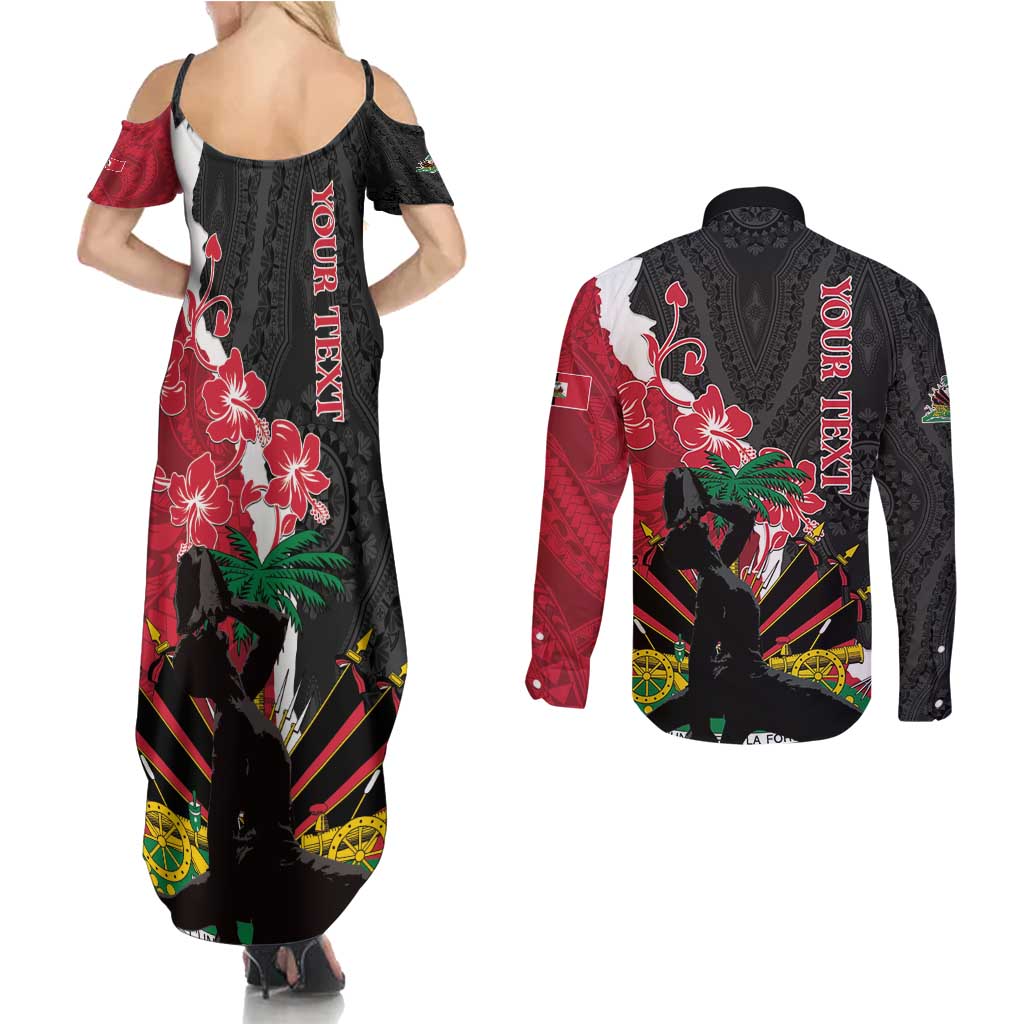 Personalised Ayiti Neg Marron Couples Matching Summer Maxi Dress and Long Sleeve Button Shirt Dashiki Mix Polynesian Pattern LT01 - Polynesian Pride