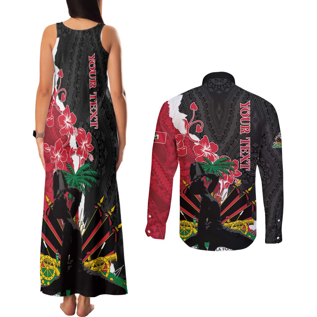 Personalised Ayiti Neg Marron Couples Matching Tank Maxi Dress and Long Sleeve Button Shirt Dashiki Mix Polynesian Pattern LT01 - Polynesian Pride