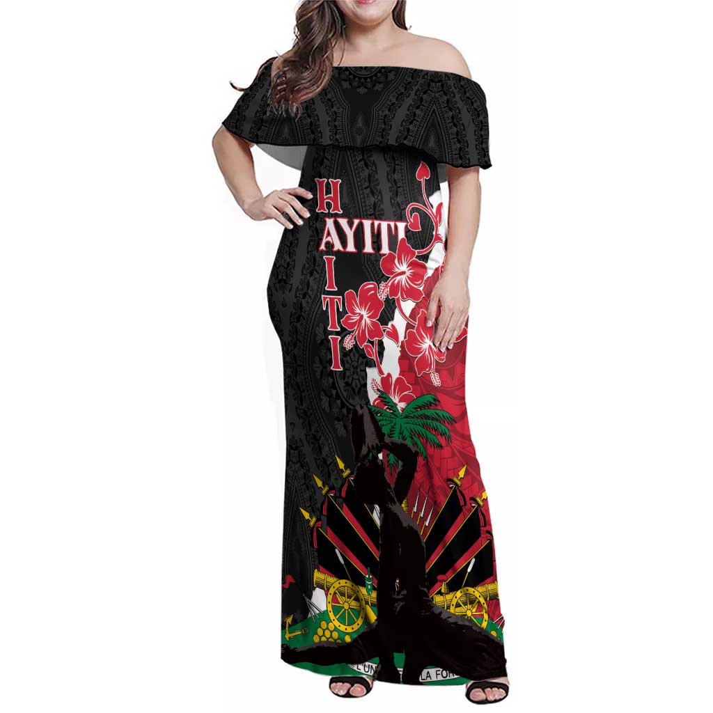 Personalised Ayiti Neg Marron Family Matching Off Shoulder Maxi Dress and Hawaiian Shirt Dashiki Mix Polynesian Pattern