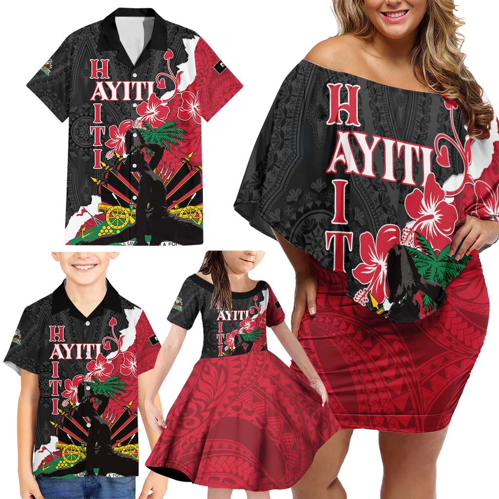 Personalised Ayiti Neg Marron Family Matching Off Shoulder Short Dress and Hawaiian Shirt Dashiki Mix Polynesian Pattern