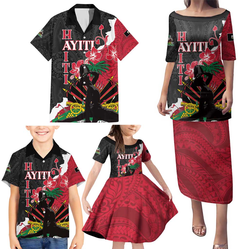 Personalised Ayiti Neg Marron Family Matching Puletasi and Hawaiian Shirt Dashiki Mix Polynesian Pattern