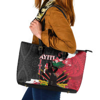 Ayiti Neg Marron Leather Tote Bag Dashiki Mix Polynesian Pattern LT01 Black - Polynesian Pride