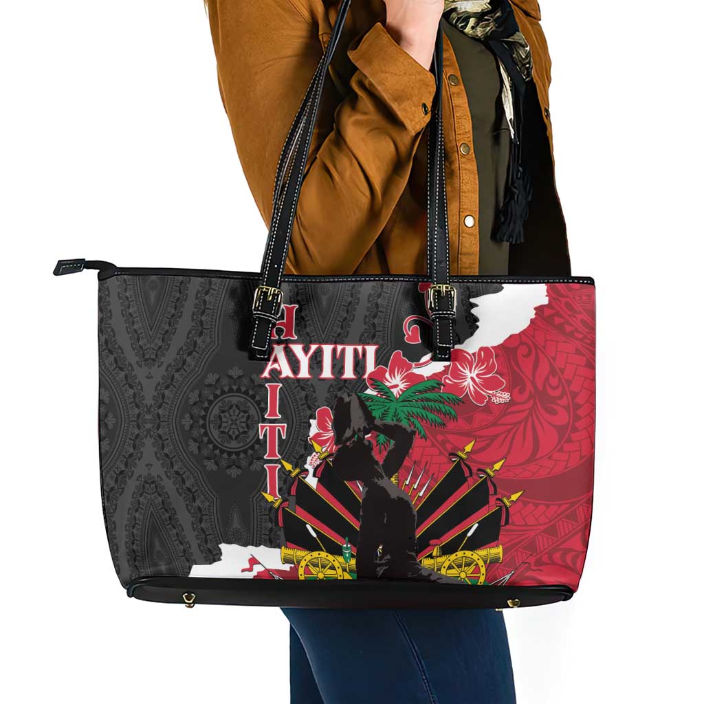 Ayiti Neg Marron Leather Tote Bag Dashiki Mix Polynesian Pattern LT01 - Polynesian Pride