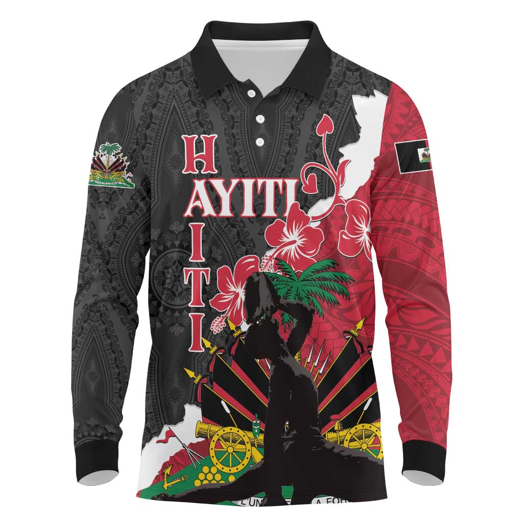 Personalised Ayiti Neg Marron Long Sleeve Polo Shirt Dashiki Mix Polynesian Pattern