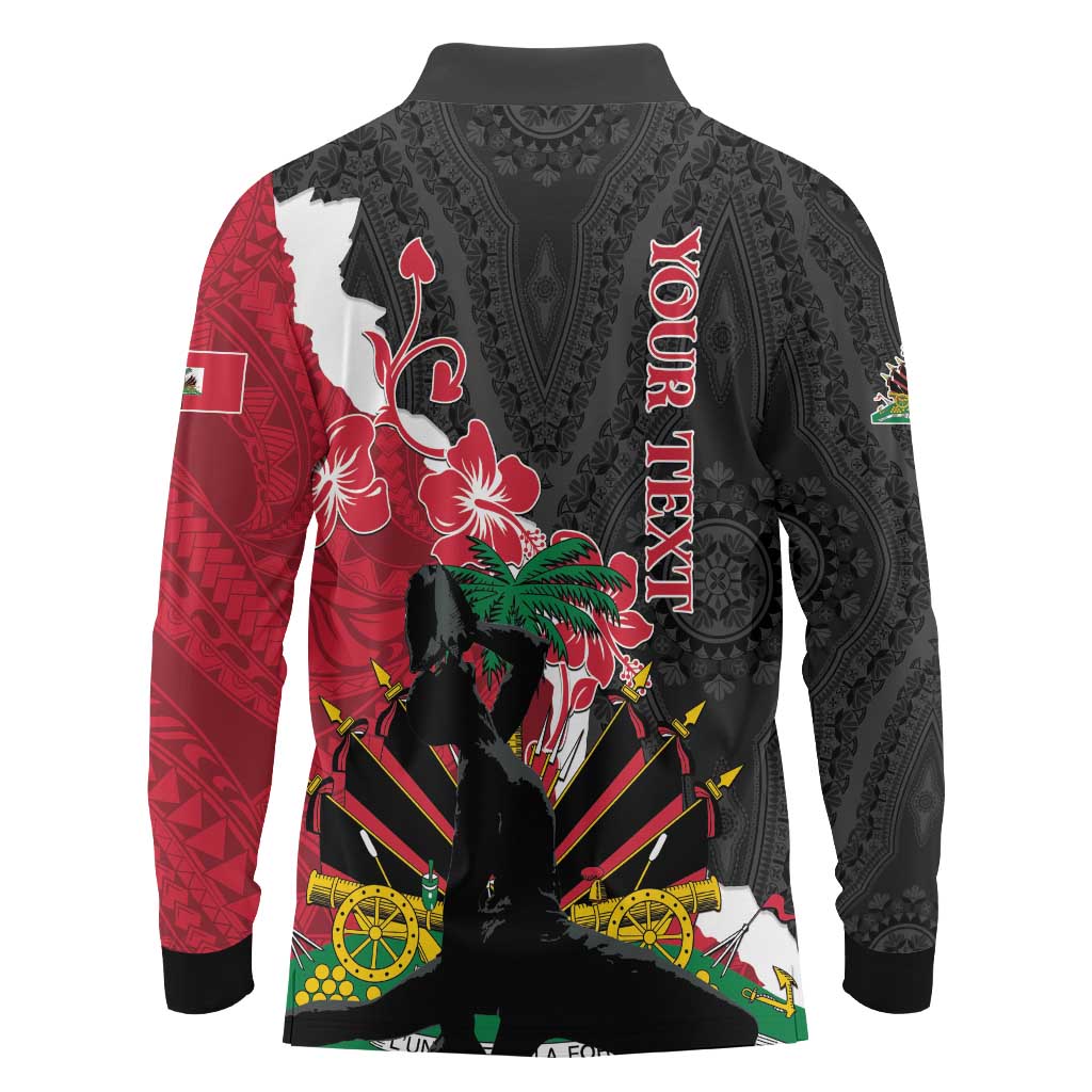 Personalised Ayiti Neg Marron Long Sleeve Polo Shirt Dashiki Mix Polynesian Pattern