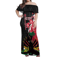 Personalised Ayiti Neg Marron Off Shoulder Maxi Dress Dashiki Mix Polynesian Pattern LT01 Women Black - Polynesian Pride