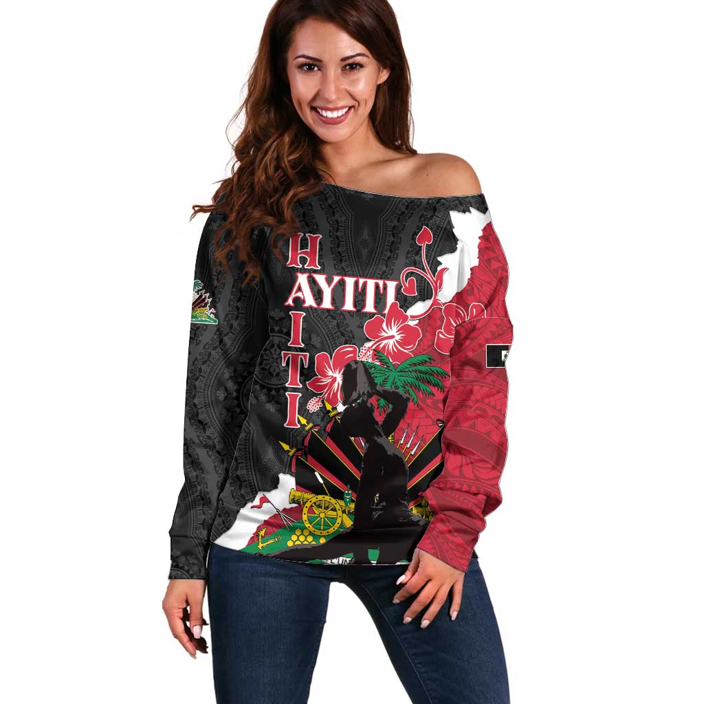 Personalised Ayiti Neg Marron Off Shoulder Sweater Dashiki Mix Polynesian Pattern