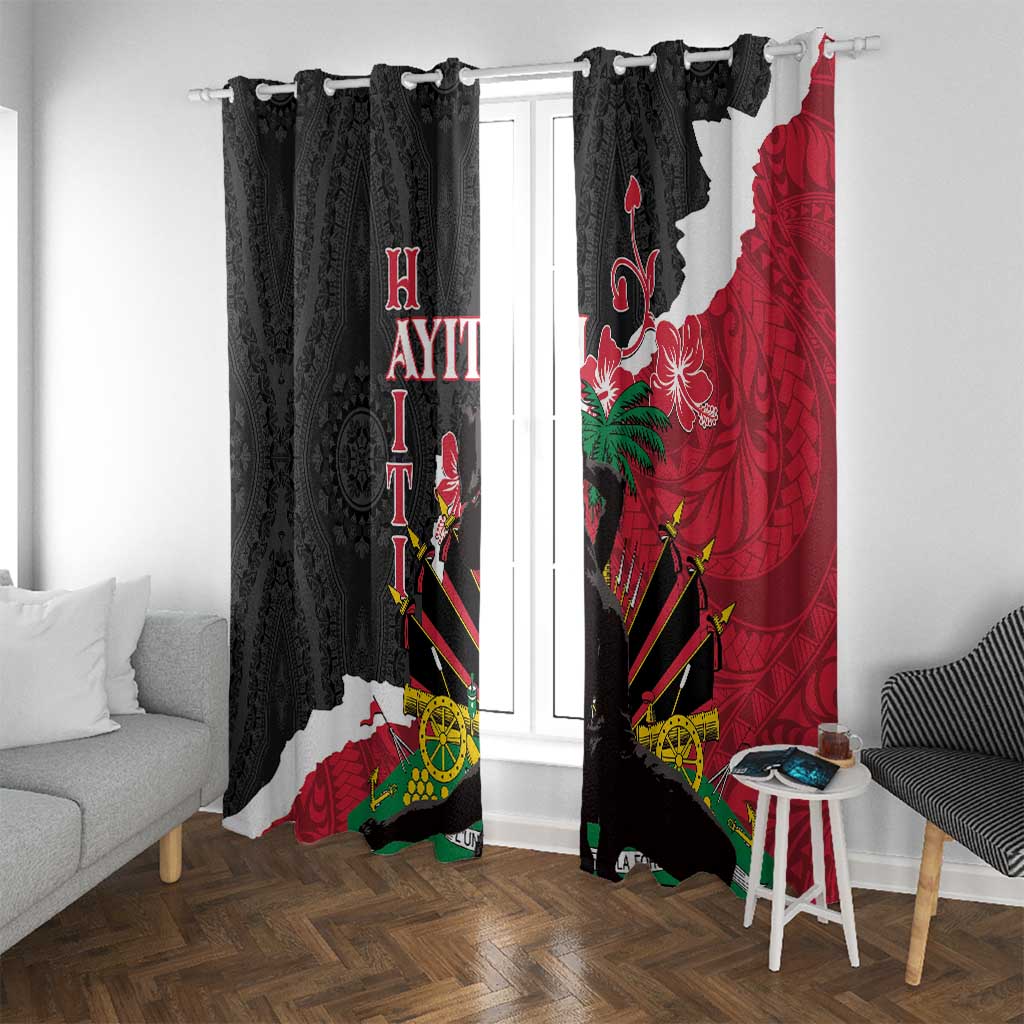 Ayiti Neg Marron Window Curtain Dashiki Mix Polynesian Pattern LT01 With Grommets Black - Polynesian Pride