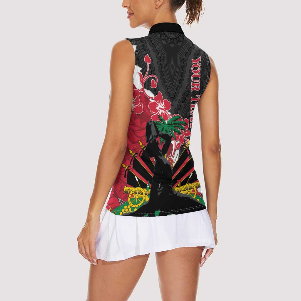 Personalised Ayiti Neg Marron Women Sleeveless Polo Shirt Dashiki Mix Polynesian Pattern