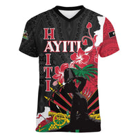 Personalised Ayiti Neg Marron Women V-Neck T-Shirt Dashiki Mix Polynesian Pattern LT01 Female Black - Polynesian Pride
