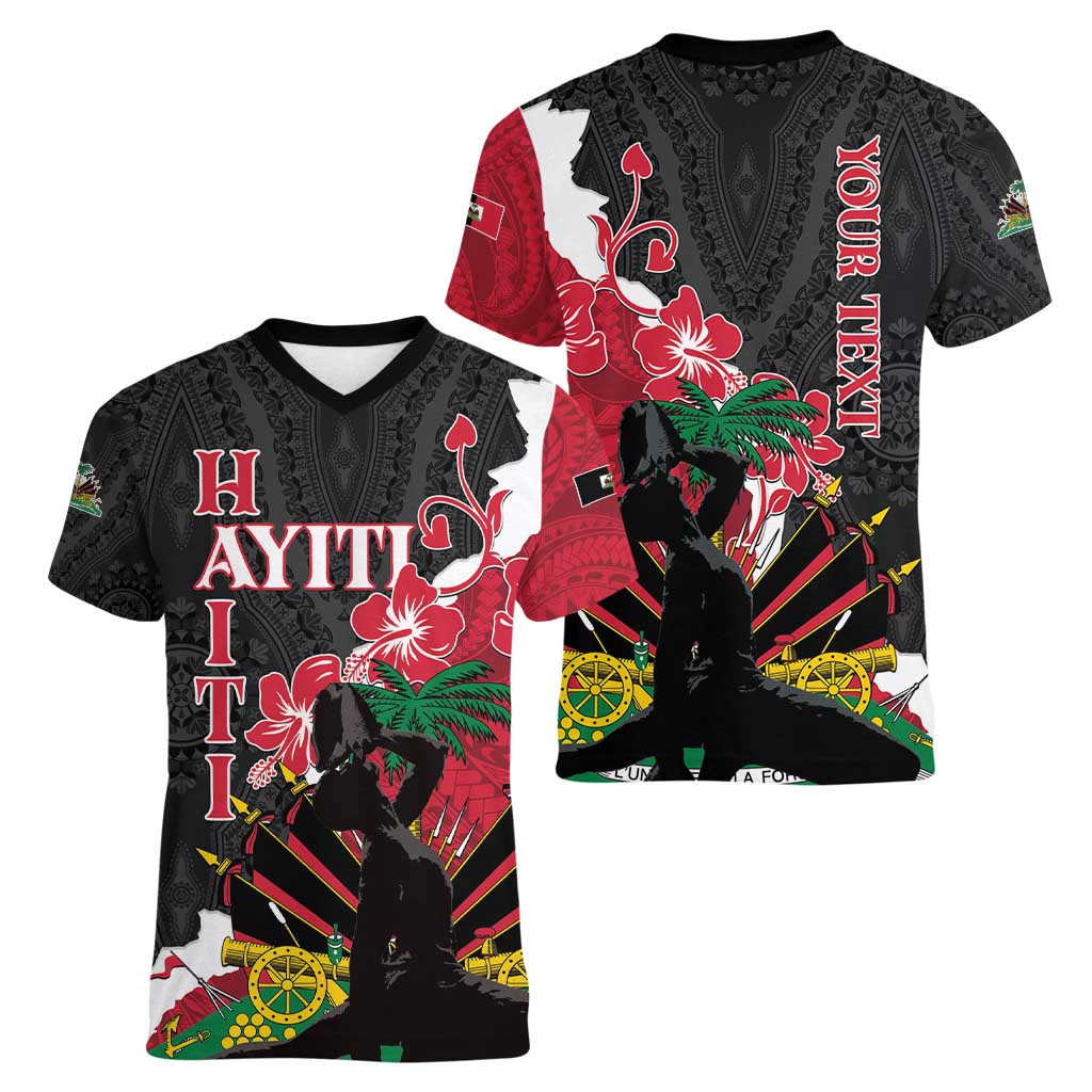 Personalised Ayiti Neg Marron Women V-Neck T-Shirt Dashiki Mix Polynesian Pattern LT01 - Polynesian Pride