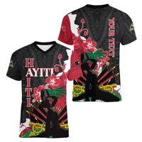 Personalised Ayiti Neg Marron Women V-Neck T-Shirt Dashiki Mix Polynesian Pattern LT01 - Polynesian Pride