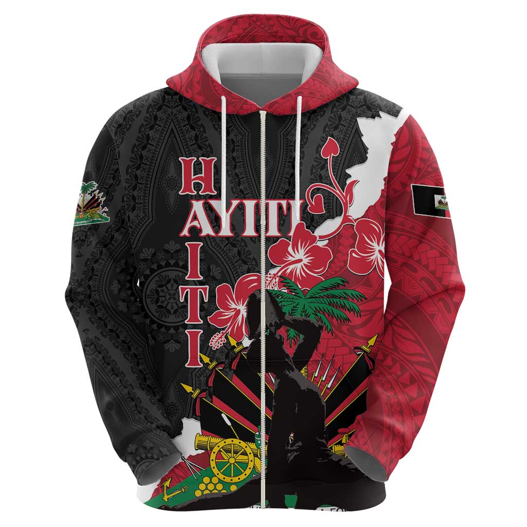 Personalised Ayiti Neg Marron Zip Hoodie Dashiki Mix Polynesian Pattern