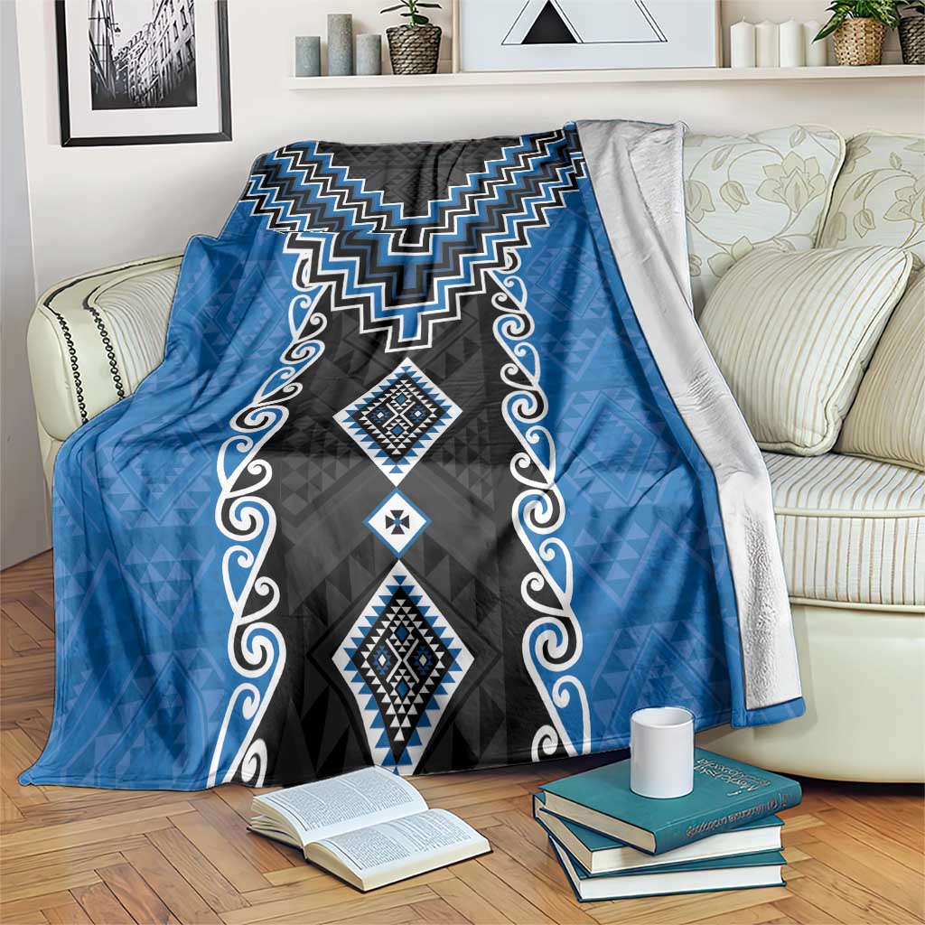Blue Niho Taniwha Mix Poutama Blanket Unique Taniko Aotearoa LT01 Blue - Polynesian Pride