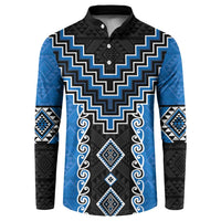 Blue Niho Taniwha Mix Poutama Button Sweatshirt Unique Taniko Aotearoa LT01 Blue - Polynesian Pride