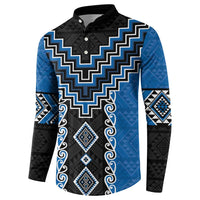 Blue Niho Taniwha Mix Poutama Button Sweatshirt Unique Taniko Aotearoa LT01 - Polynesian Pride