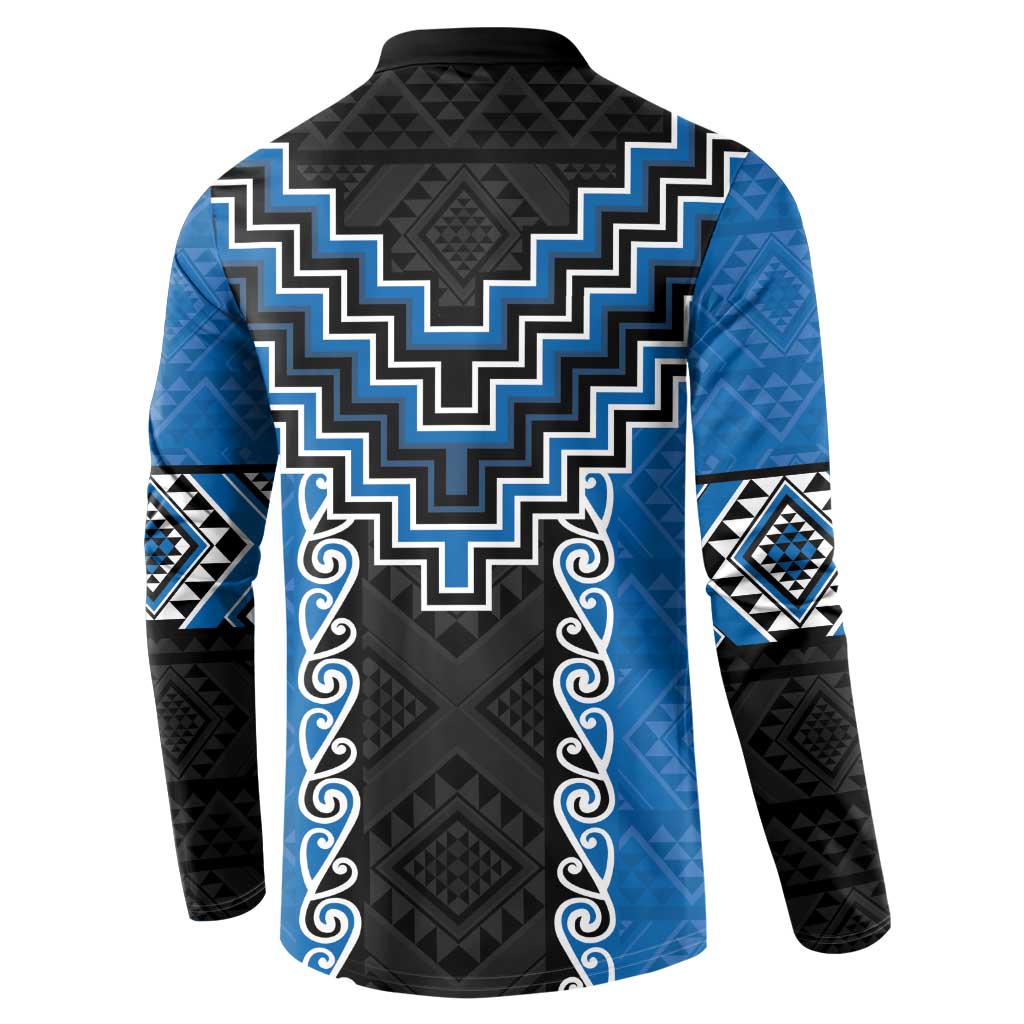 Blue Niho Taniwha Mix Poutama Button Sweatshirt Unique Taniko Aotearoa LT01 - Polynesian Pride