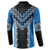 Blue Niho Taniwha Mix Poutama Button Sweatshirt Unique Taniko Aotearoa LT01 - Polynesian Pride