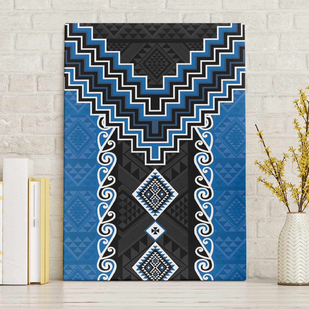 Blue Niho Taniwha Mix Poutama Canvas Wall Art Unique Taniko Aotearoa LT01 Without Frame Blue - Polynesian Pride