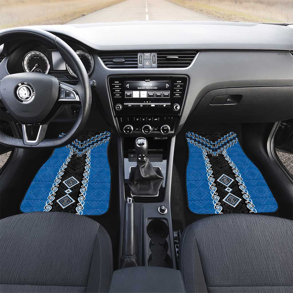 Blue Niho Taniwha Mix Poutama Car Mats Unique Taniko Aotearoa LT01 Set 2pcs - Front Blue - Polynesian Pride
