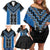 Blue Niho Taniwha Mix Poutama Family Matching Off Shoulder Short Dress and Hawaiian Shirt Unique Taniko Aotearoa