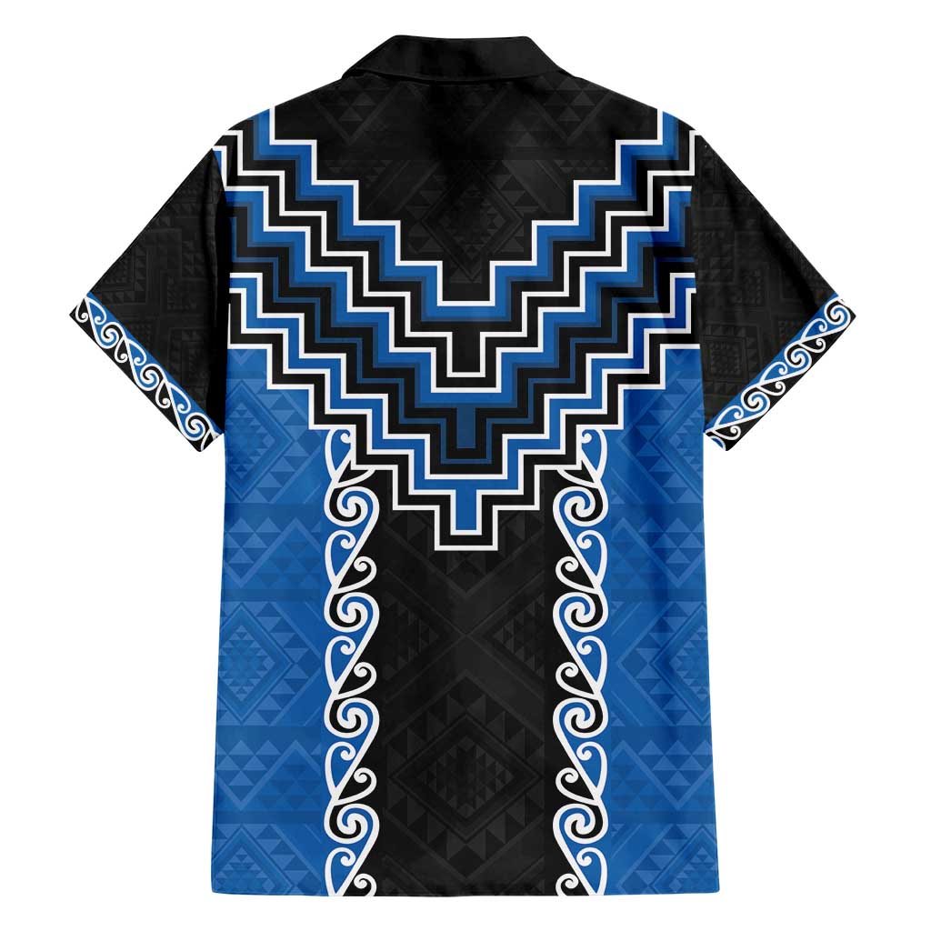 Blue Niho Taniwha Mix Poutama Family Matching Short Sleeve Bodycon Dress and Hawaiian Shirt Unique Taniko Aotearoa