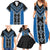 Blue Niho Taniwha Mix Poutama Family Matching Summer Maxi Dress and Hawaiian Shirt Unique Taniko Aotearoa