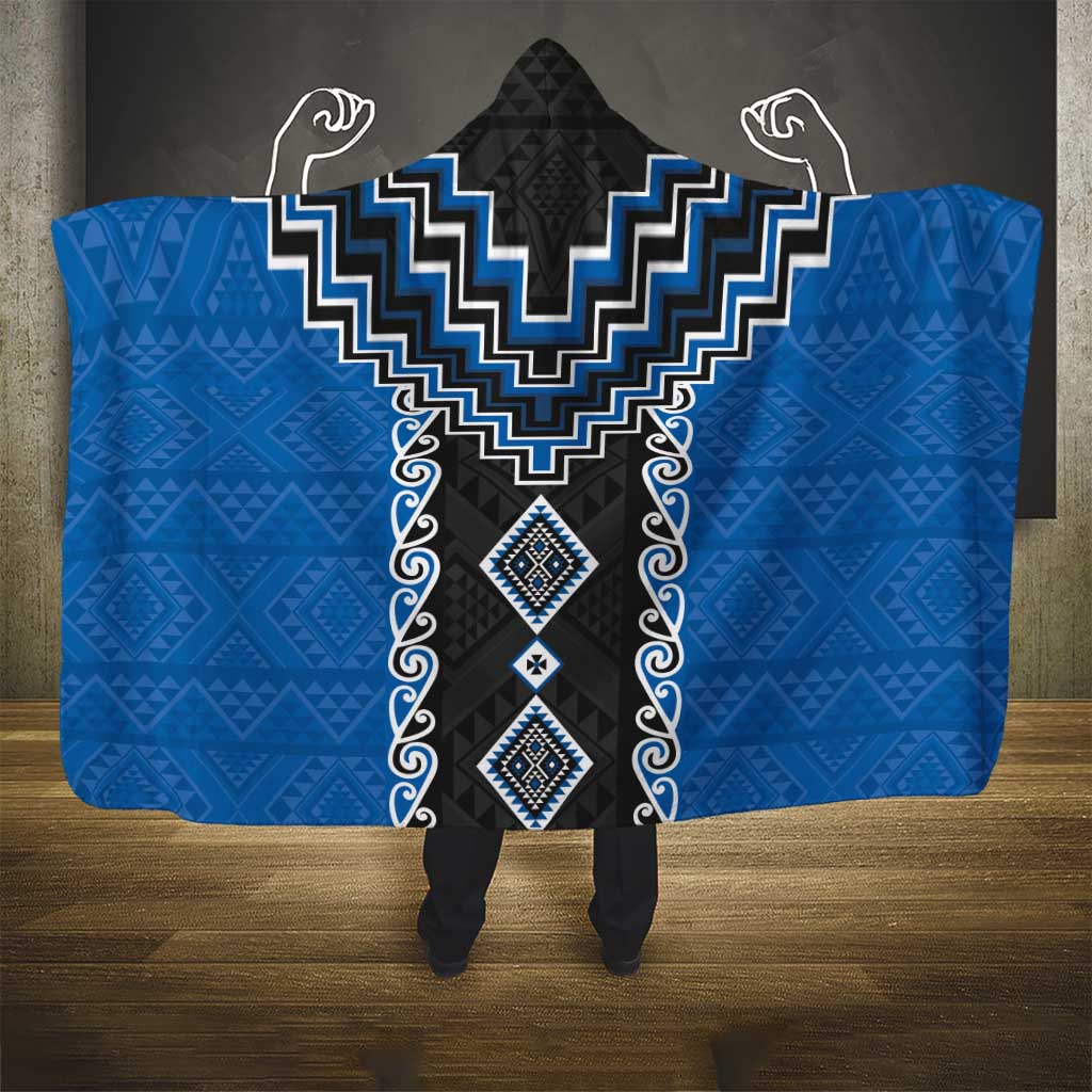 Blue Niho Taniwha Mix Poutama Hooded Blanket Unique Taniko Aotearoa LT01 - Polynesian Pride