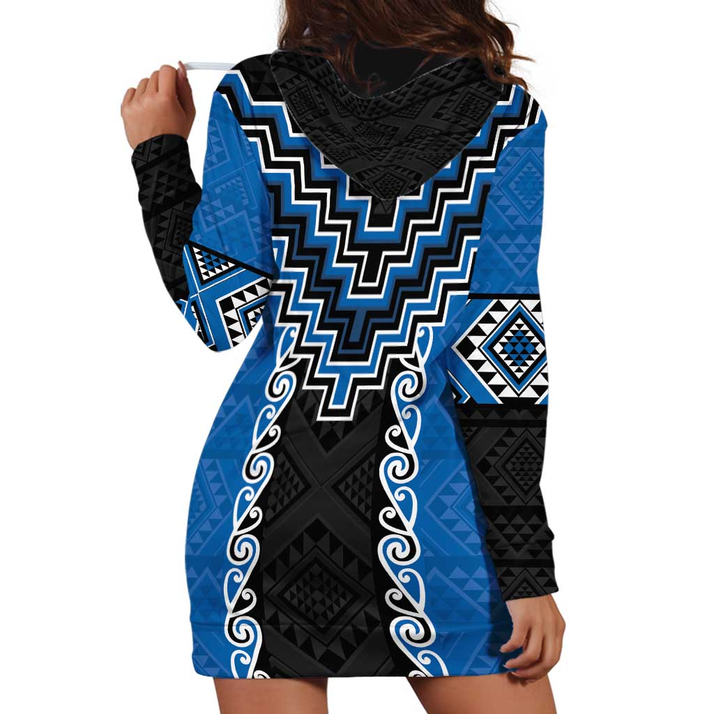Blue Niho Taniwha Mix Poutama Hoodie Dress Unique Taniko Aotearoa LT01 - Polynesian Pride