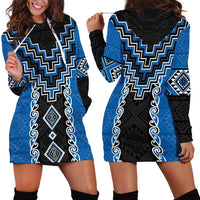 Blue Niho Taniwha Mix Poutama Hoodie Dress Unique Taniko Aotearoa LT01 - Polynesian Pride