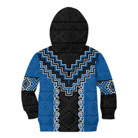 Blue Niho Taniwha Mix Poutama Kid Hoodie Unique Taniko Aotearoa