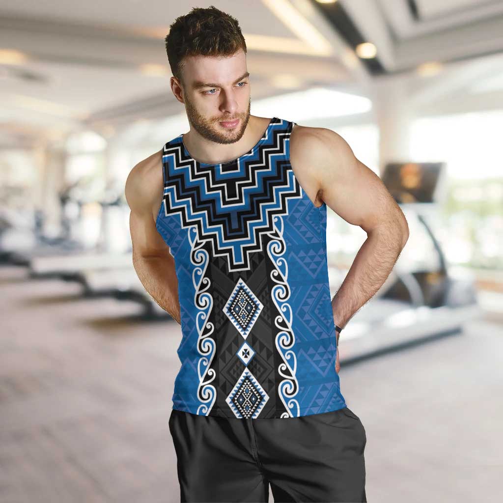 Blue Niho Taniwha Mix Poutama Men Tank Top Unique Taniko Aotearoa LT01 Blue - Polynesian Pride