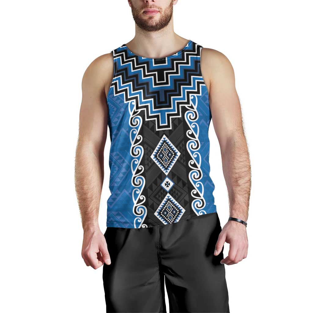 Blue Niho Taniwha Mix Poutama Men Tank Top Unique Taniko Aotearoa LT01 - Polynesian Pride