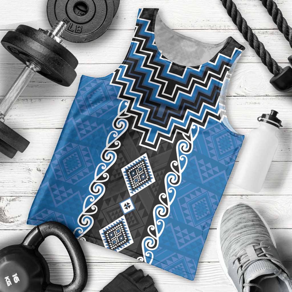 Blue Niho Taniwha Mix Poutama Men Tank Top Unique Taniko Aotearoa LT01 - Polynesian Pride