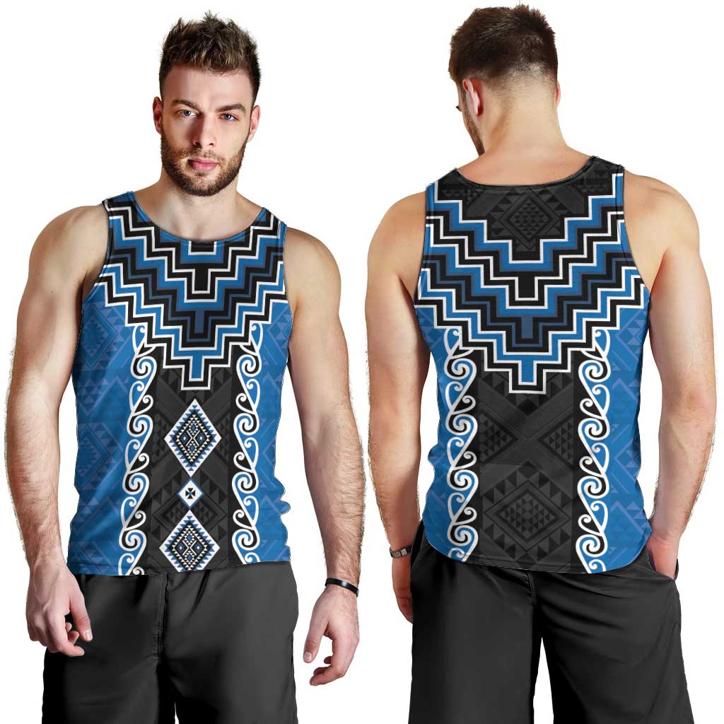 Blue Niho Taniwha Mix Poutama Men Tank Top Unique Taniko Aotearoa LT01 - Polynesian Pride