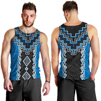 Blue Niho Taniwha Mix Poutama Men Tank Top Unique Taniko Aotearoa LT01 - Polynesian Pride