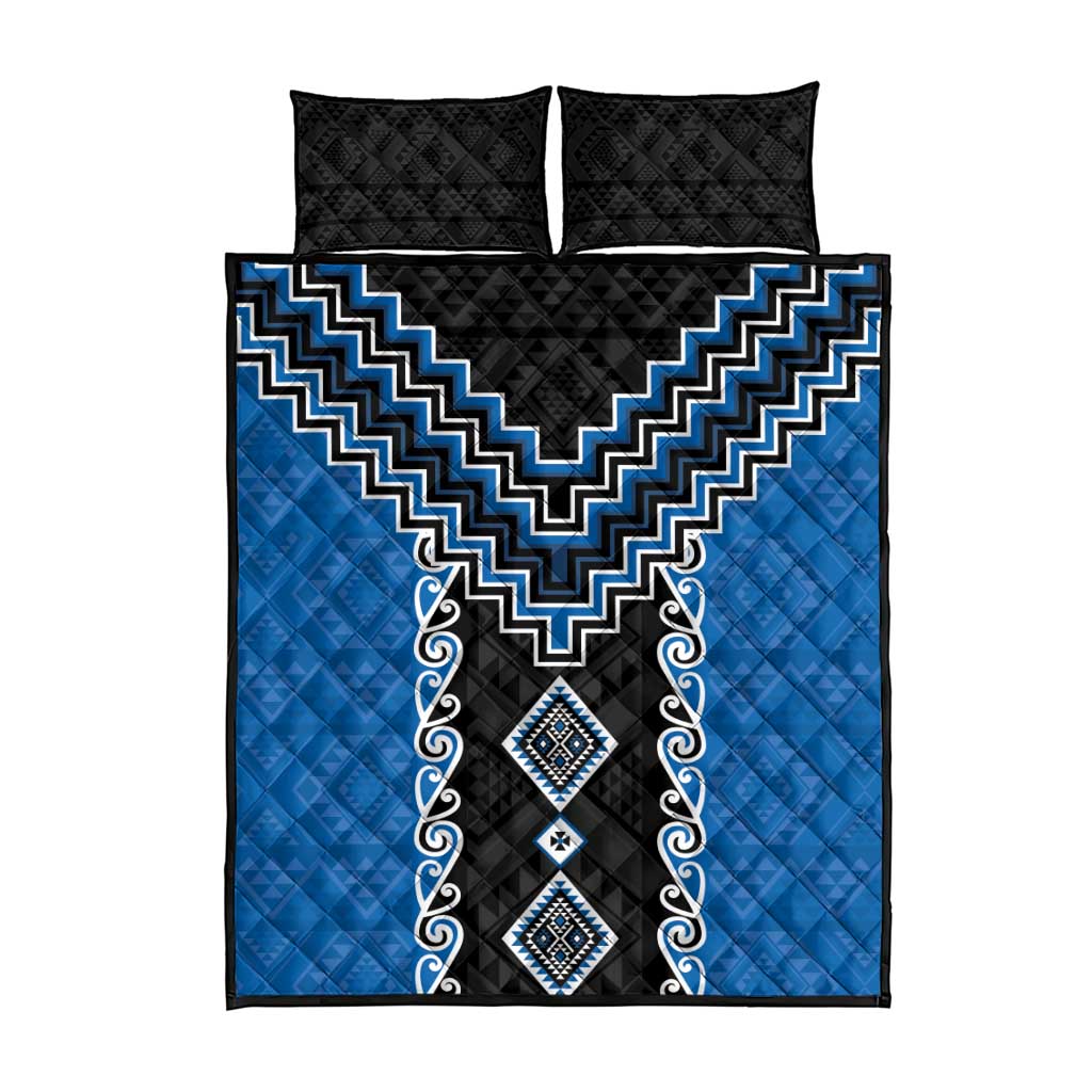 Blue Niho Taniwha Mix Poutama Quilt Bed Set Unique Taniko Aotearoa LT01 - Polynesian Pride