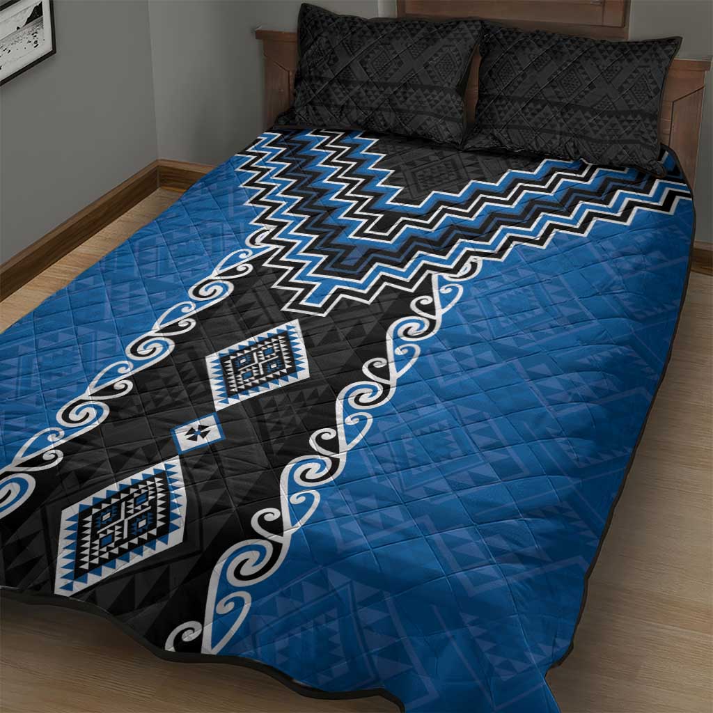 Blue Niho Taniwha Mix Poutama Quilt Bed Set Unique Taniko Aotearoa LT01 - Polynesian Pride