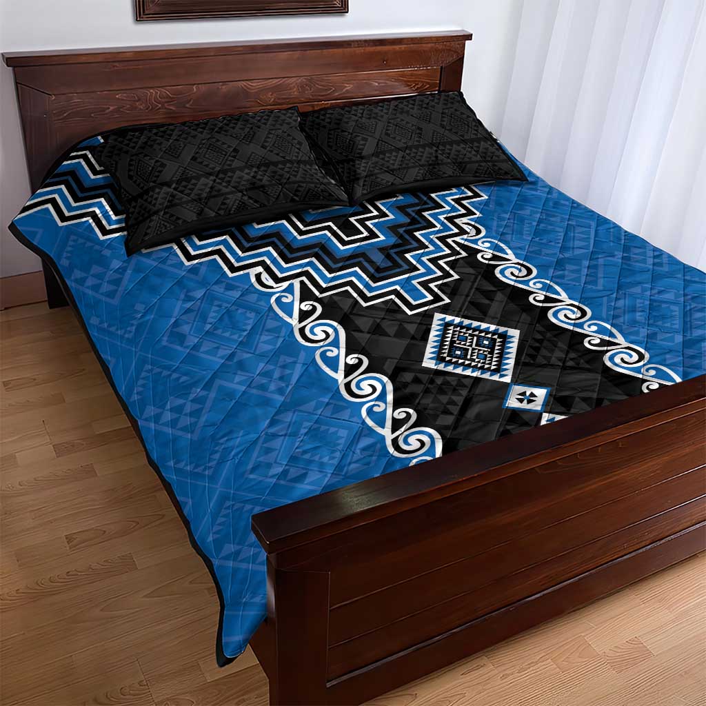 Blue Niho Taniwha Mix Poutama Quilt Bed Set Unique Taniko Aotearoa LT01 - Polynesian Pride