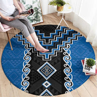 Blue Niho Taniwha Mix Poutama Round Carpet Unique Taniko Aotearoa