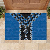 Blue Niho Taniwha Mix Poutama Rubber Doormat Unique Taniko Aotearoa LT01 Blue - Polynesian Pride