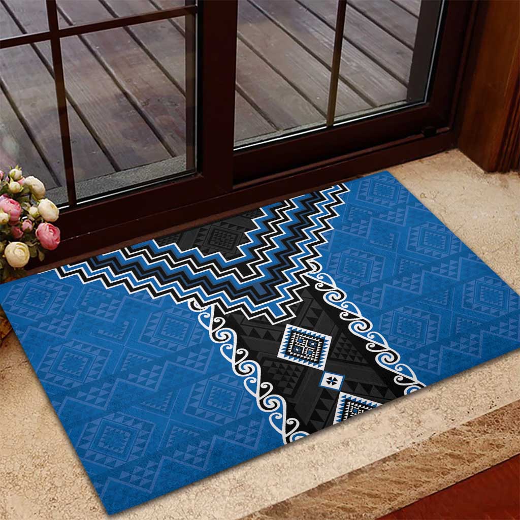 Blue Niho Taniwha Mix Poutama Rubber Doormat Unique Taniko Aotearoa LT01 - Polynesian Pride