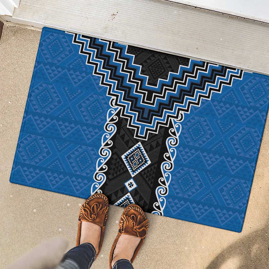 Blue Niho Taniwha Mix Poutama Rubber Doormat Unique Taniko Aotearoa LT01 - Polynesian Pride