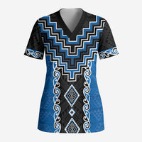 Blue Niho Taniwha Mix Poutama Scrub Top Unique Taniko Aotearoa LT01 Adult Blue - Polynesian Pride