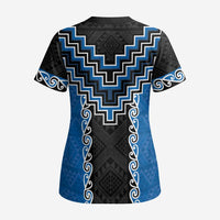 Blue Niho Taniwha Mix Poutama Scrub Top Unique Taniko Aotearoa LT01 - Polynesian Pride