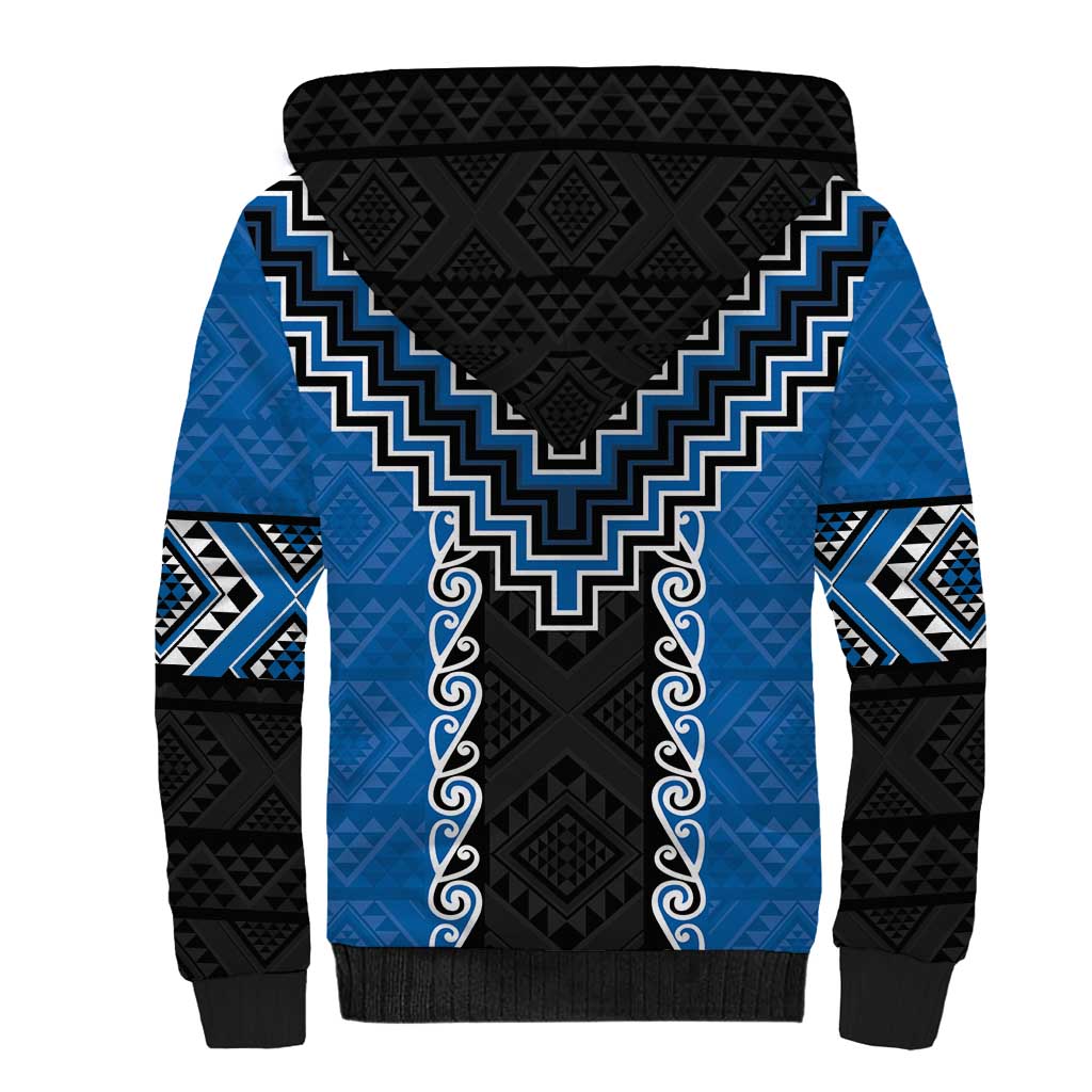 Blue Niho Taniwha Mix Poutama Sherpa Hoodie Unique Taniko Aotearoa LT01 - Polynesian Pride